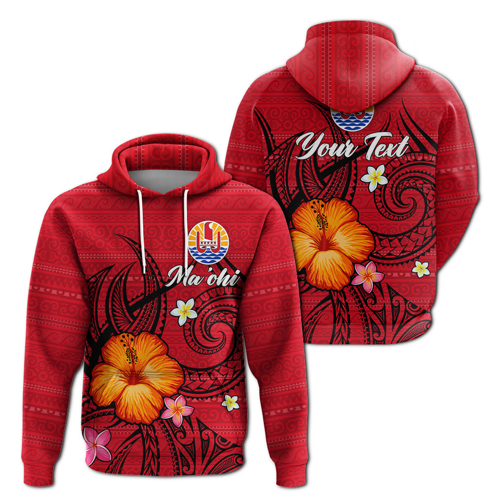 Custom Tahiti Maohi Hoodie Hibiscus With Tribal LT12 Unisex Red - Polynesian Pride