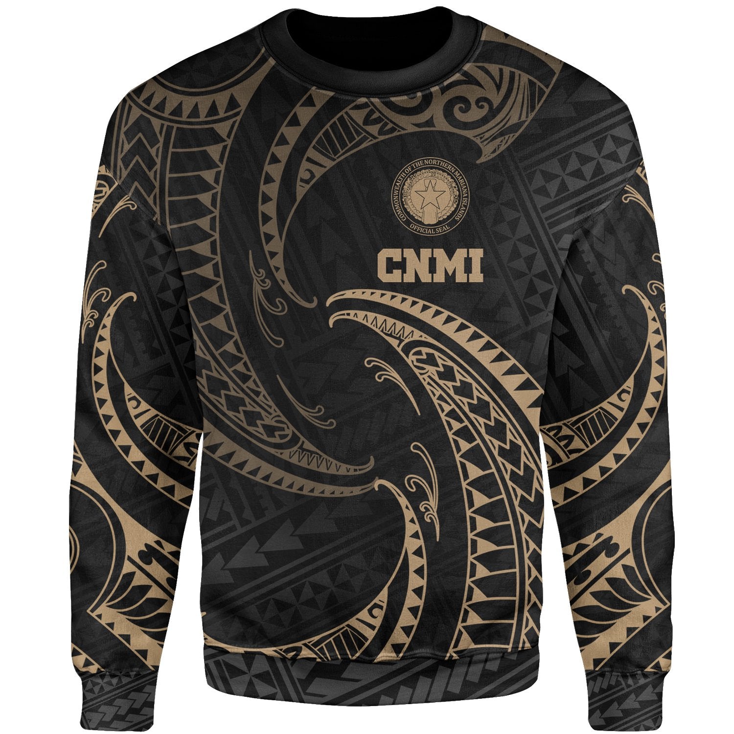 Northern Mariana Islands Polynesian Sweater - Gold Tribal Wave Unisex Gold - Polynesian Pride