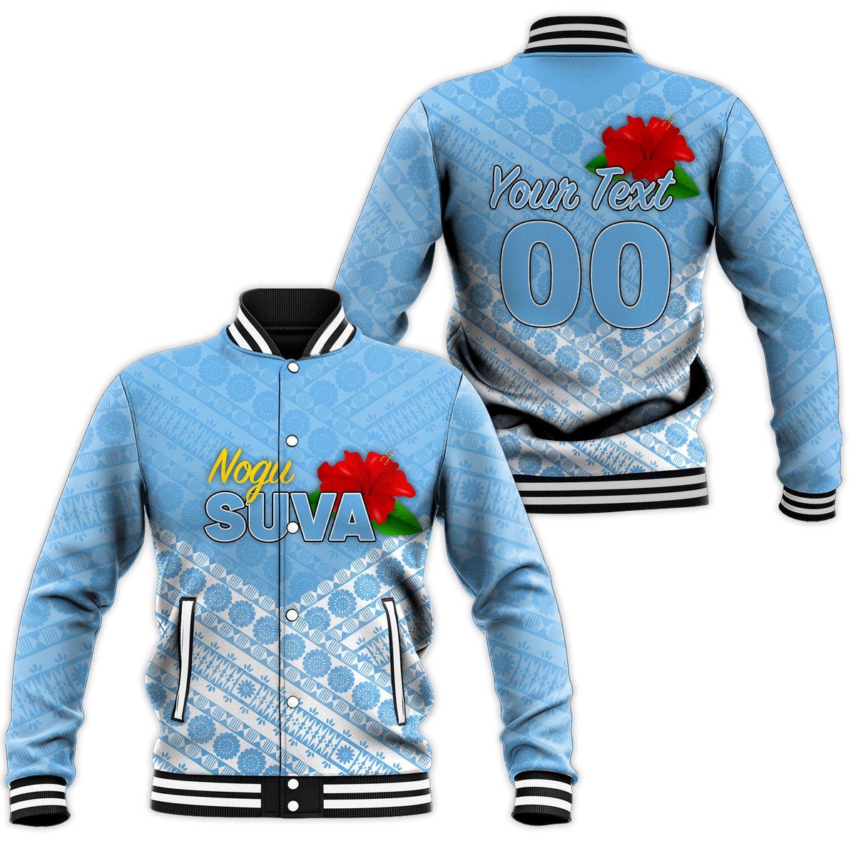 (Custom Personalised) Fiji Suva Rugby Baseball Jacket - Tapa Pattern - LT12 Unisex Green - Polynesian Pride