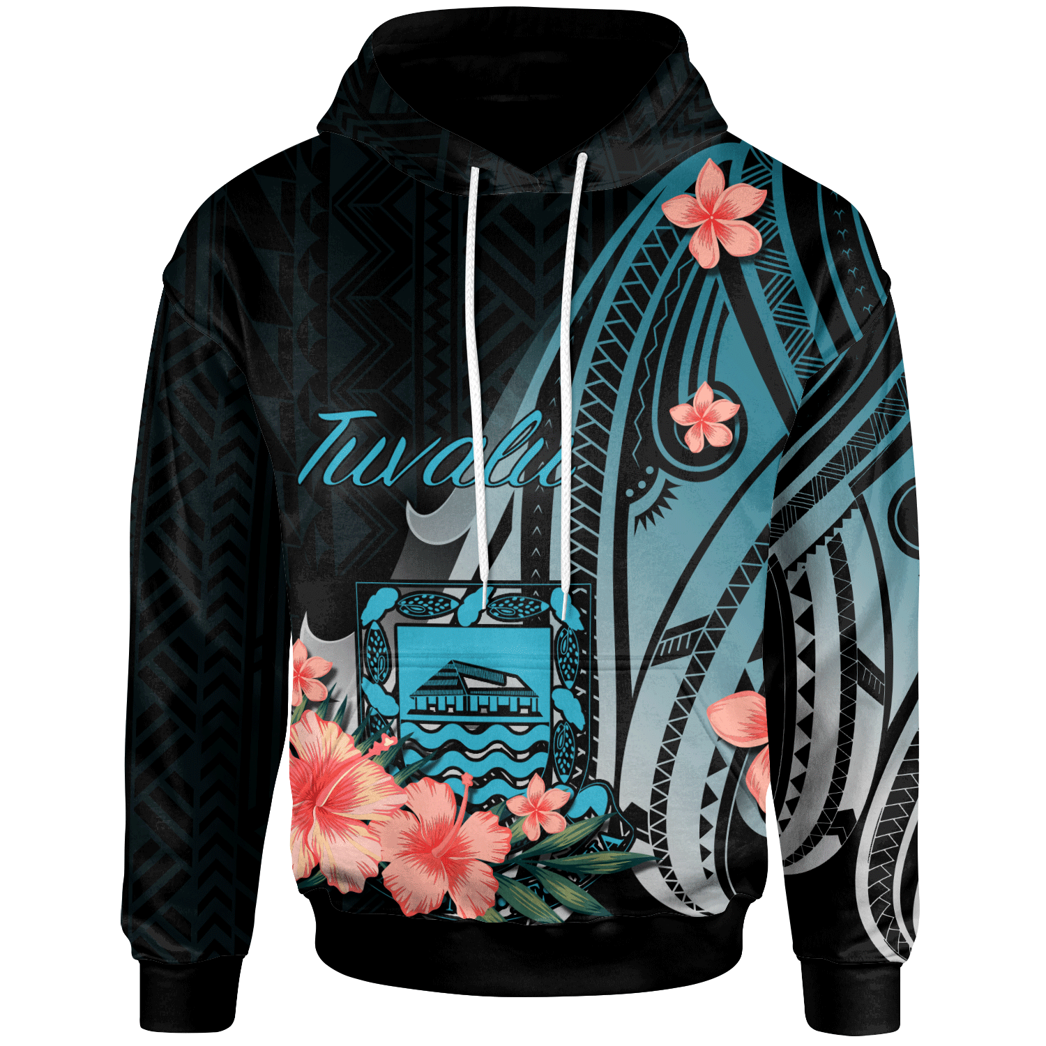 Tuvalu Hoodie Turquoise Polynesian Hibiscus Pattern Style Unisex Turquoise - Polynesian Pride