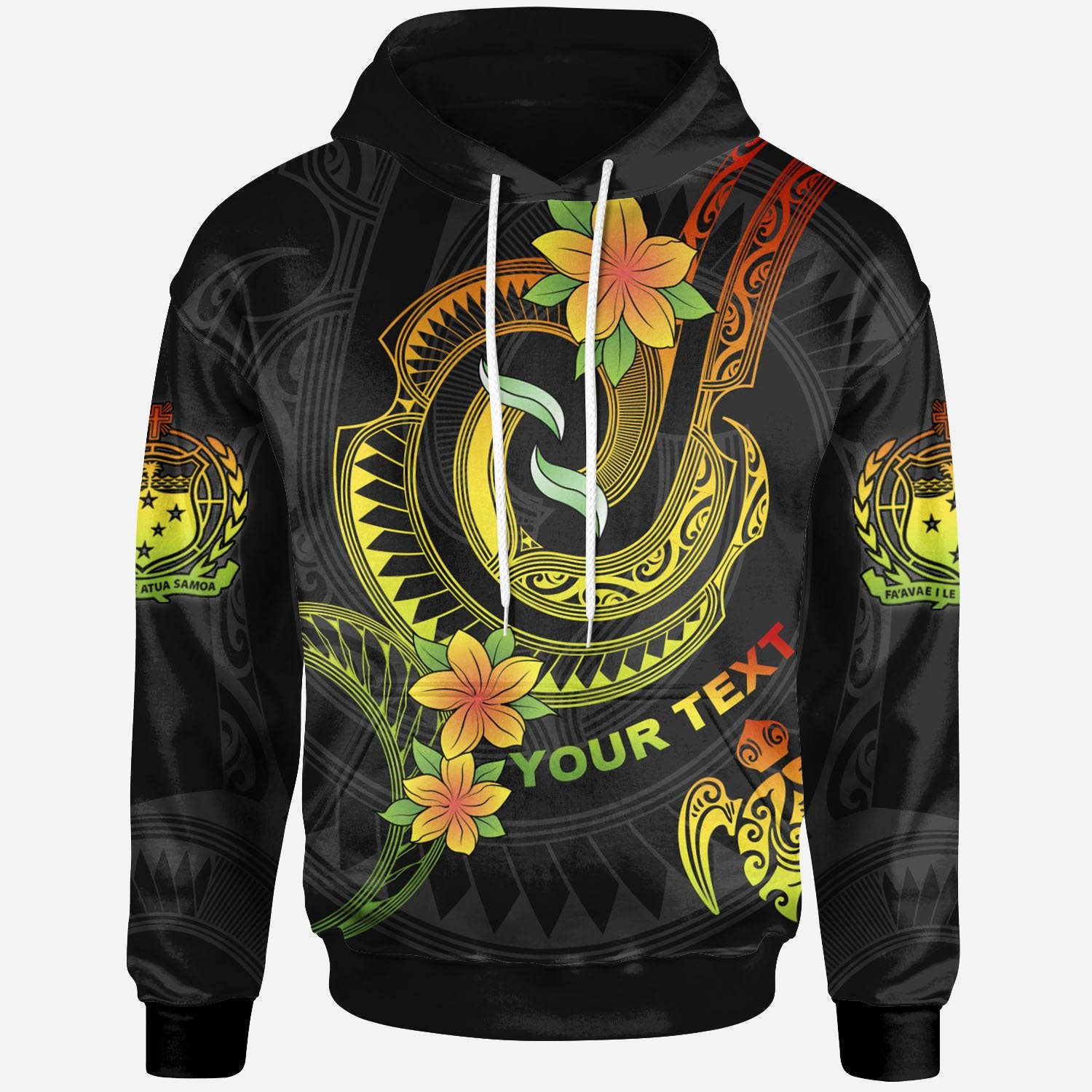 Samoa Custom Hoodie Reggae Plumeria Flowers with Spiral Patterns Unisex Reggae - Polynesian Pride