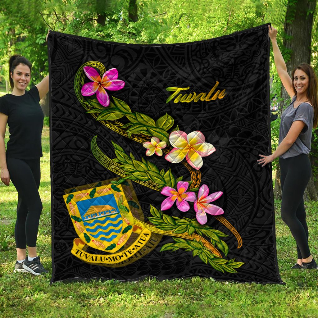 Tuvalu Polynesian Quilt - Plumeria Tribal Black - Polynesian Pride