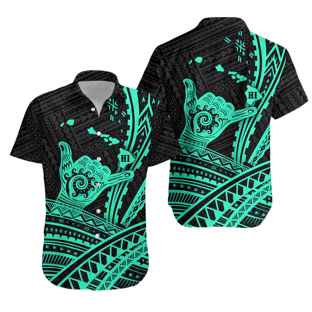 Hawaii Shaka Polynesian Tribal Turquoise Hawaiian Shirt - LT12 Unisex Blue - Polynesian Pride