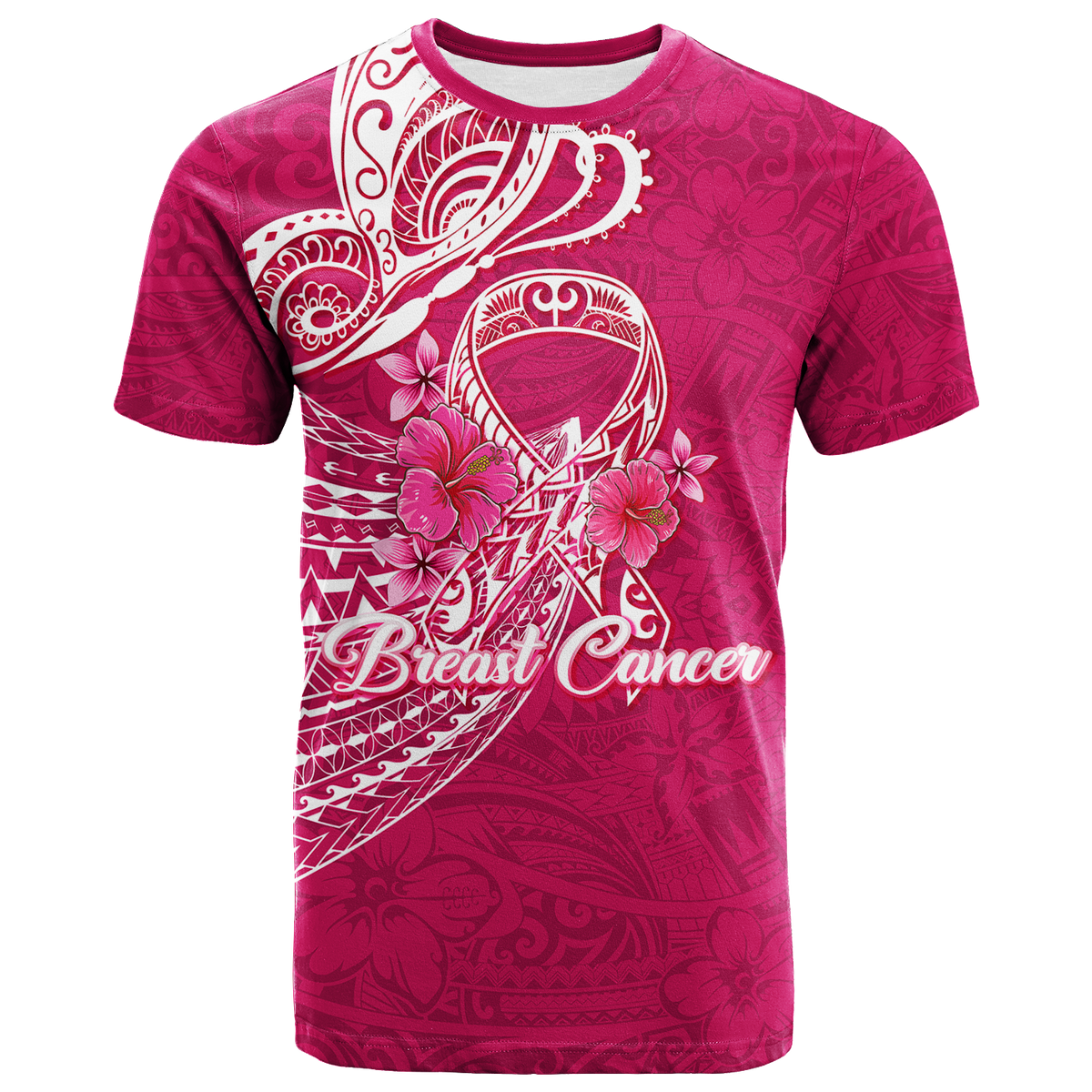 Breast Cancer Pink Ribbon Butterfly Polynesian Pink Version T Shirt LT12 Unisex Pink - Polynesian Pride
