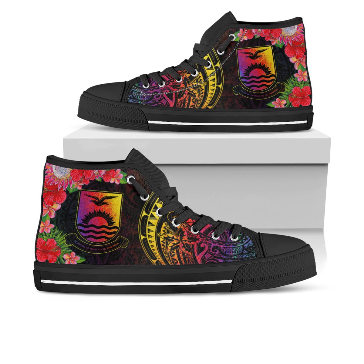 Kiribati High Top Shoes - Tropical Hippie Style Unisex Black - Polynesian Pride