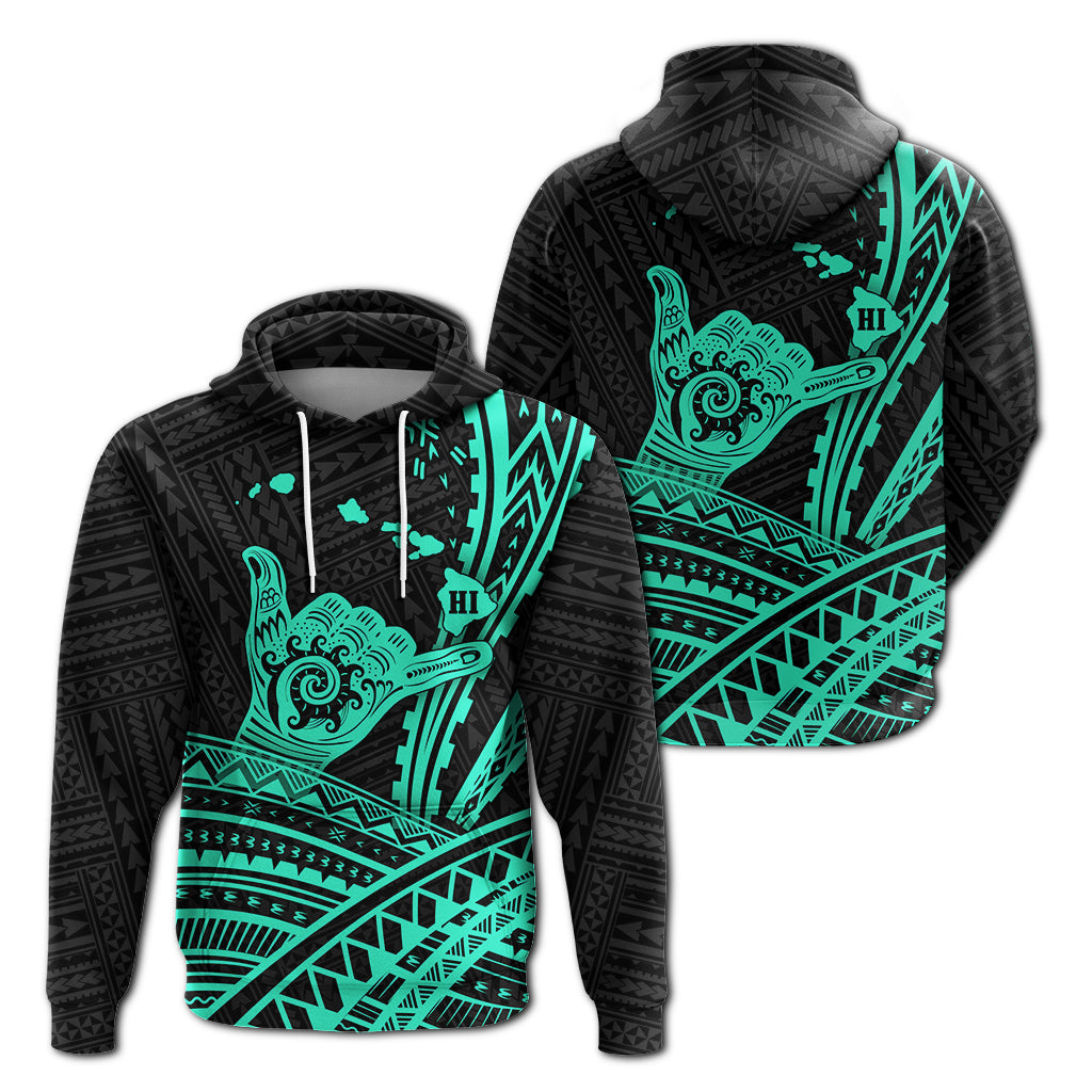 Hawaii Shaka Polynesian Tribal Turquoise Hoodie LT12 Unisex Blue - Polynesian Pride