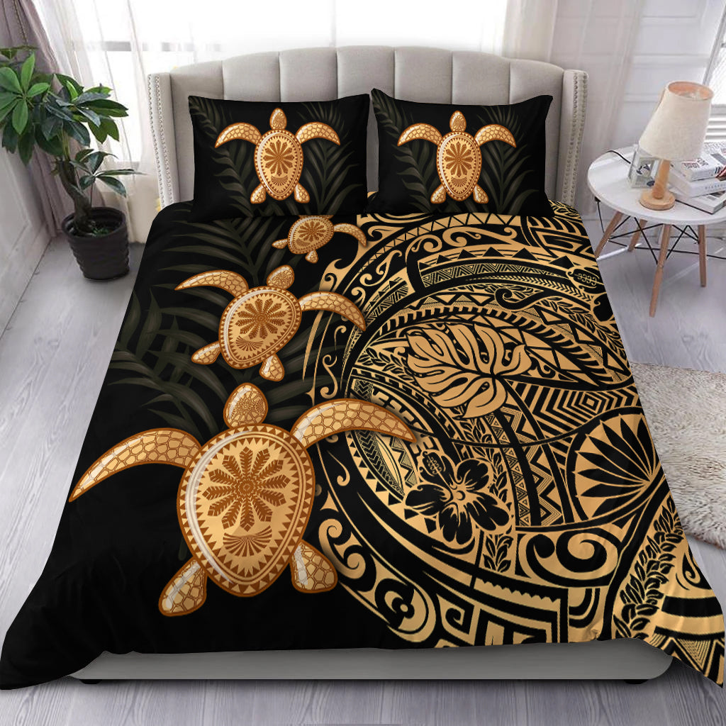 Polynesian Turtle Bedding Set Honu Family Gold LT4 Blue - Polynesian Pride