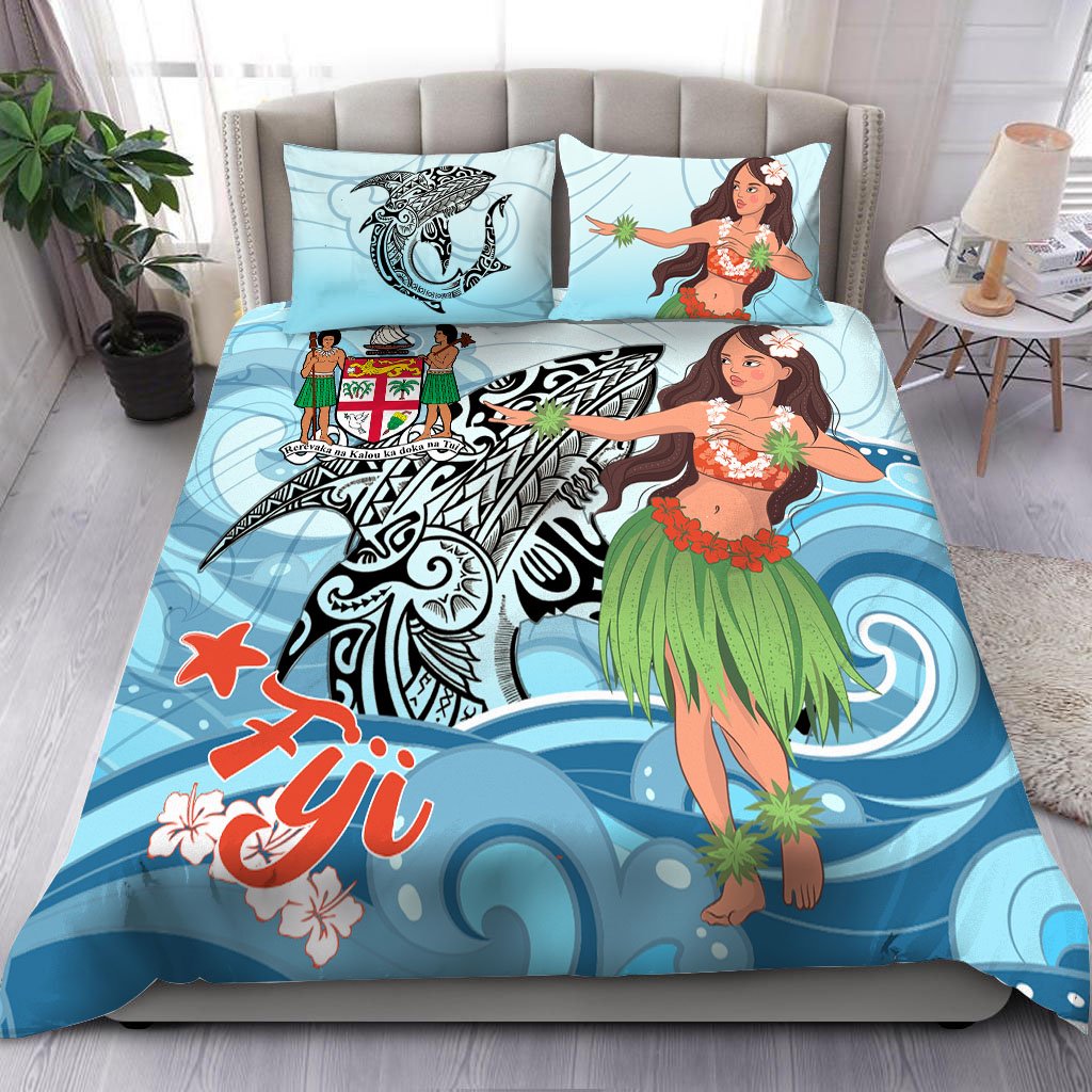 Fiji Bedding Set - Polynesian Girls With Shark Blue - Polynesian Pride