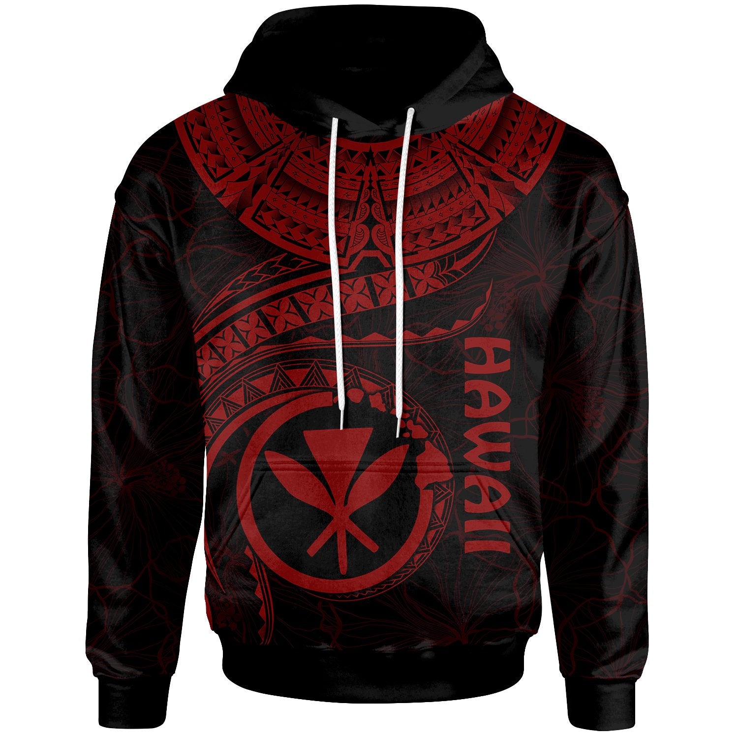 Polynesian Hawaii Kanaka Maoli Hoodie Hawaiian Waves (Red) Unisex Red - Polynesian Pride