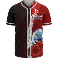 Federated States Of Micronesia Polynesian Baseball Shirt - Coat Of Arm With Hibiscus Unisex Red - Polynesian Pride