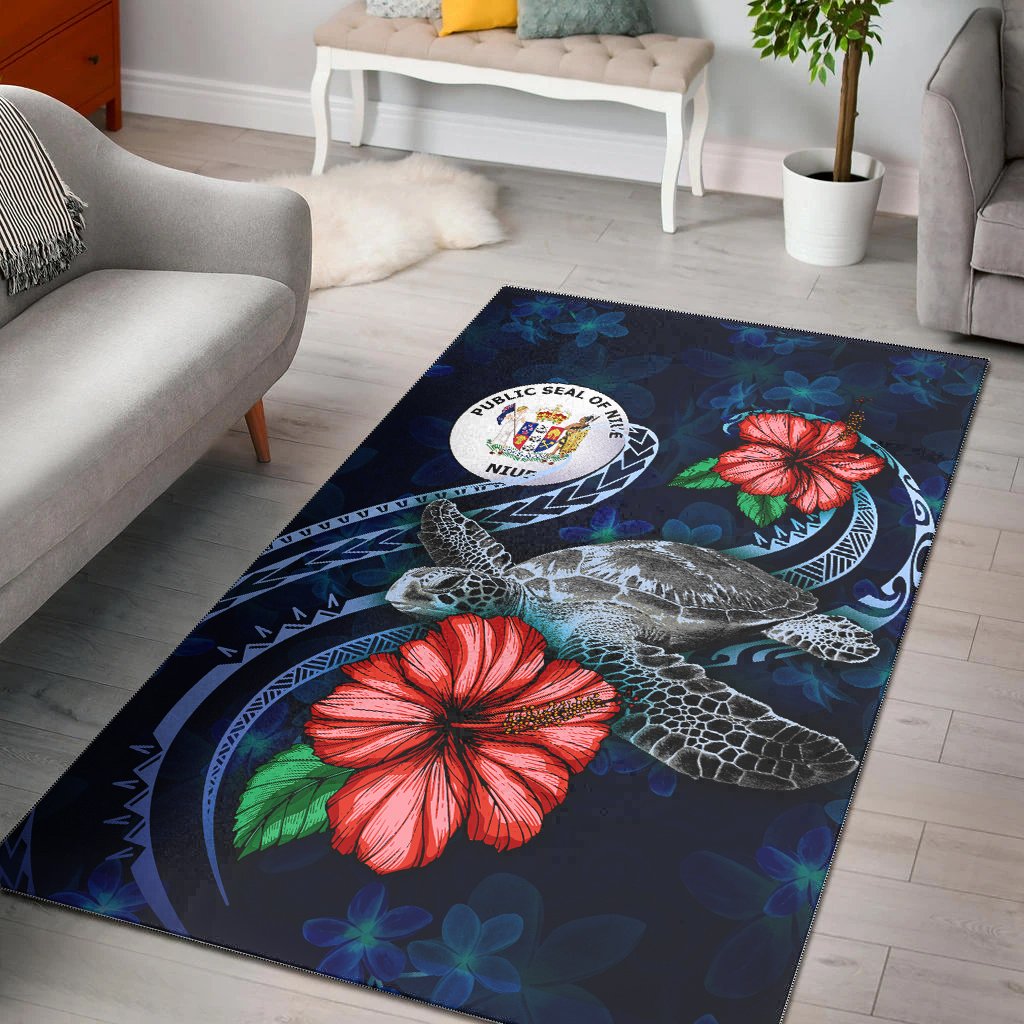 Niue Polynesian Area Rug - Blue Turtle Hibiscus Blue - Polynesian Pride