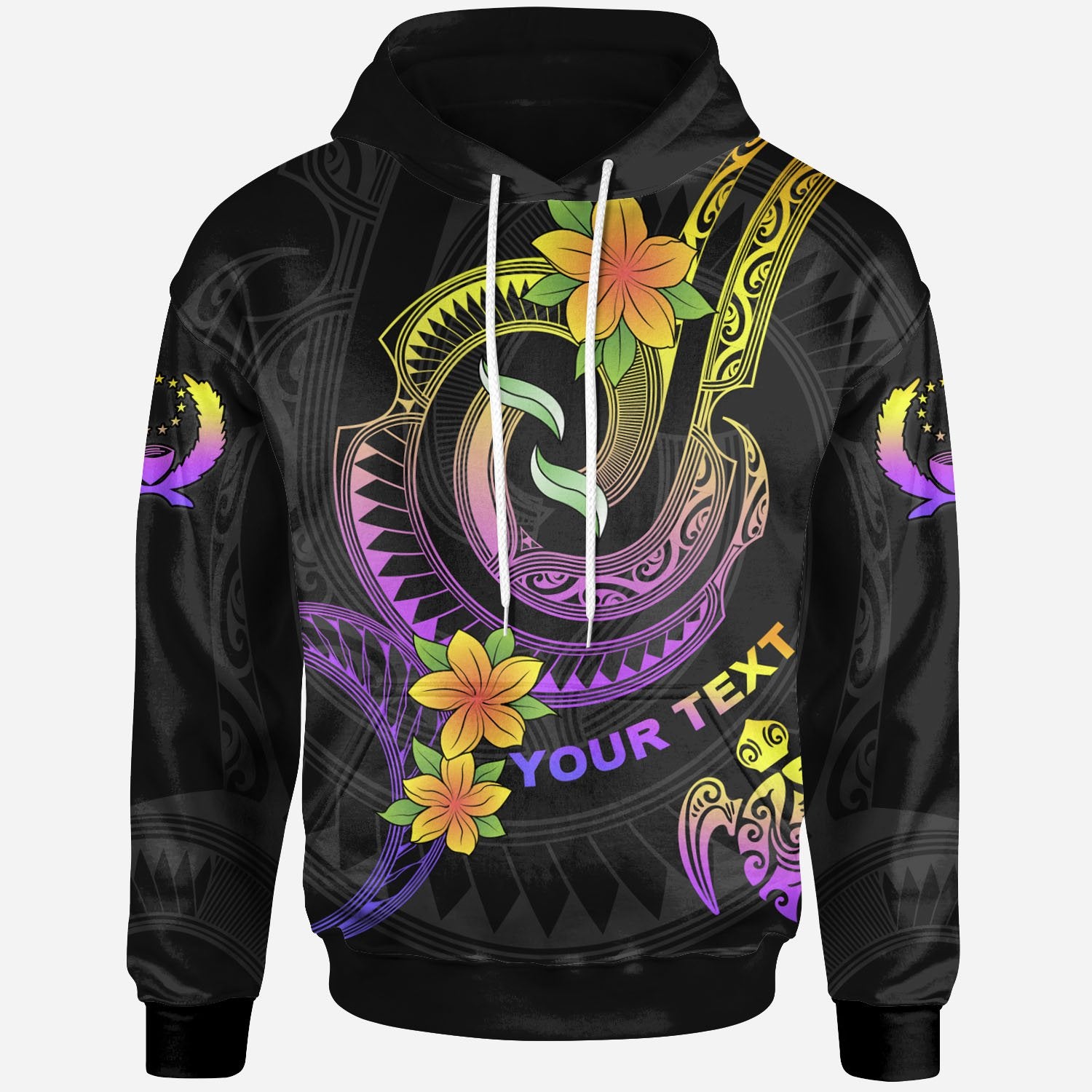 Pohnpei Custom Hoodie Plumeria Flowers with Polynesian Patterns Unisex Black - Polynesian Pride