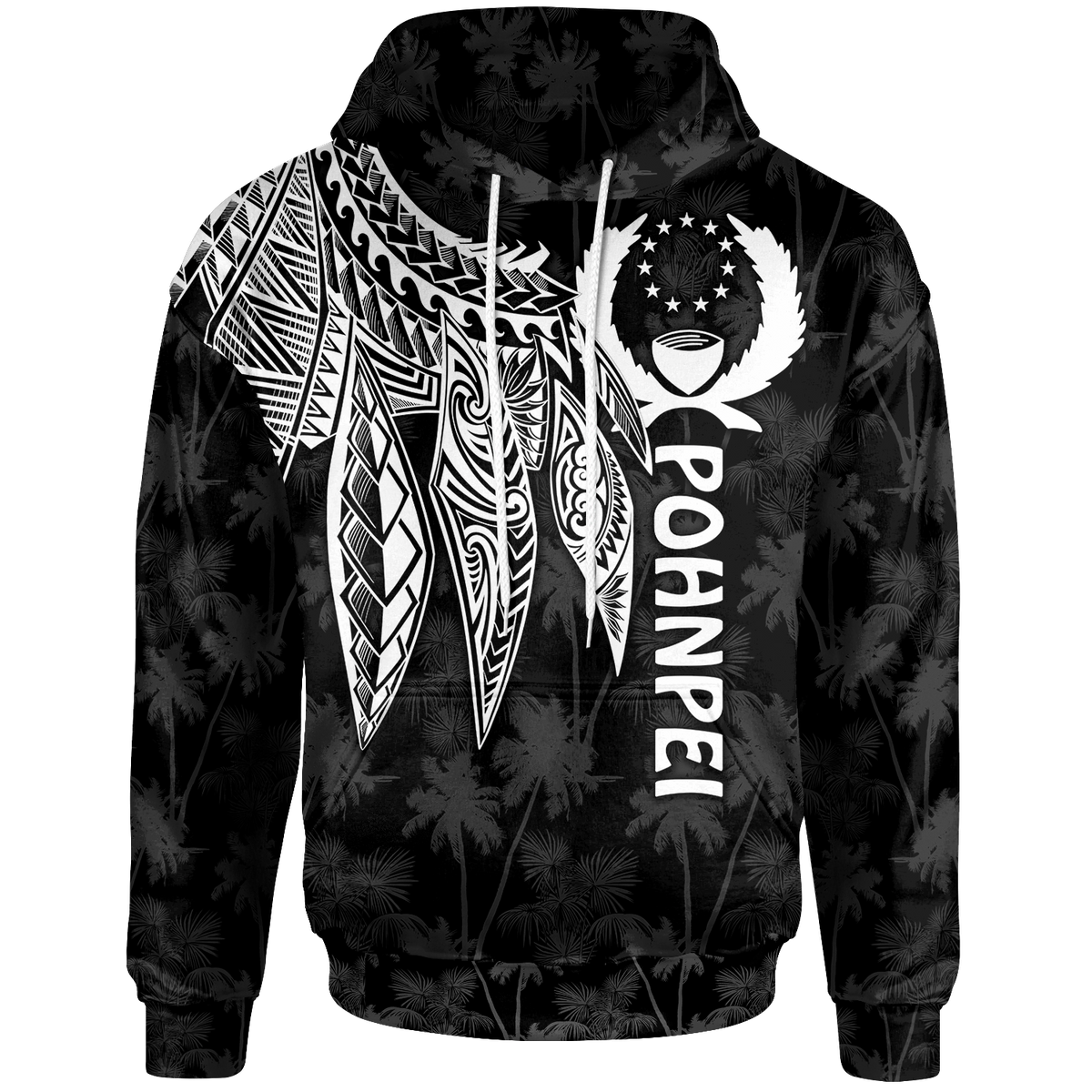 Pohnpei Hoodie Polynesian Wings (White) Unisex White - Polynesian Pride