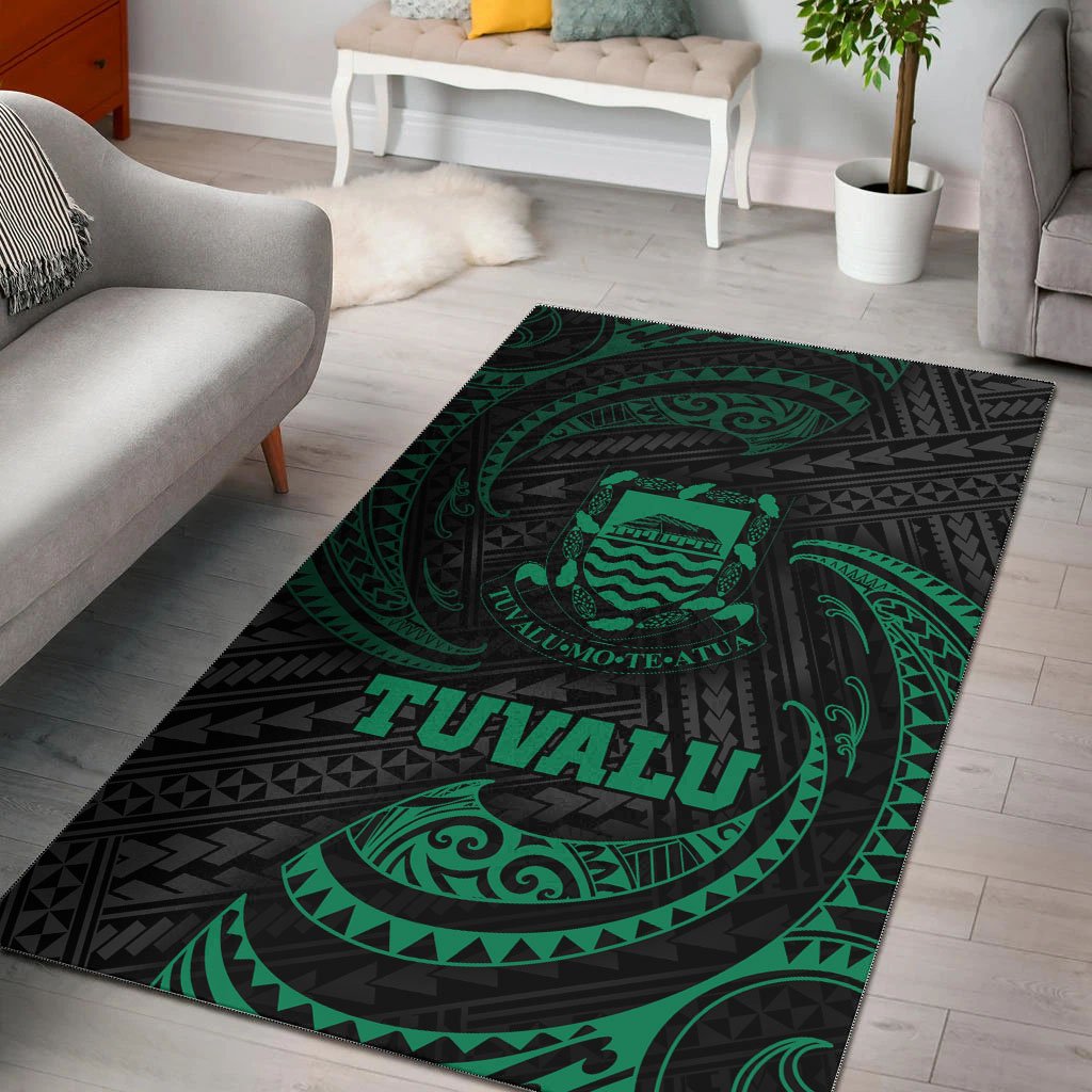 Tuvalu Polynesian Area Rug - Green Tribal Wave Green - Polynesian Pride