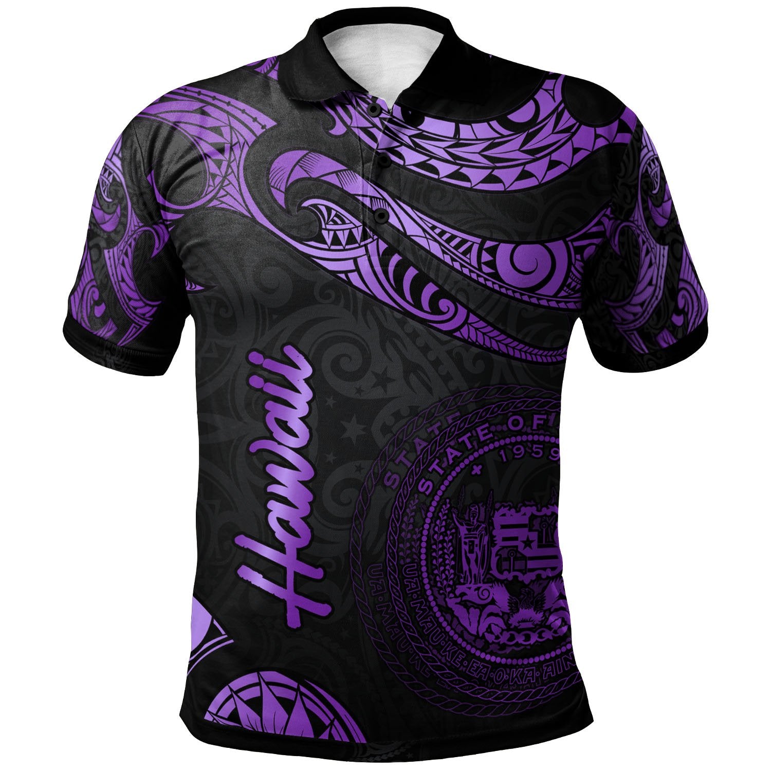 Hawaii Polo Shirt Polynesian Tattoo Purple Version Unisex Purple - Polynesian Pride