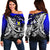 Hawaii Women's Off Shoulder Sweaters - Tribal Jungle Pattern Blue Color Blue - Polynesian Pride