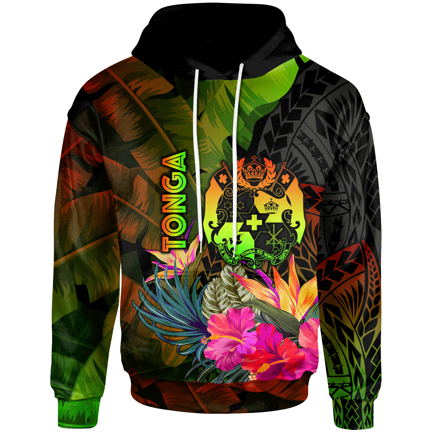 Tonga Polynesian Hoodie Hibiscus and Banana Leaves Unisex Reggae - Polynesian Pride