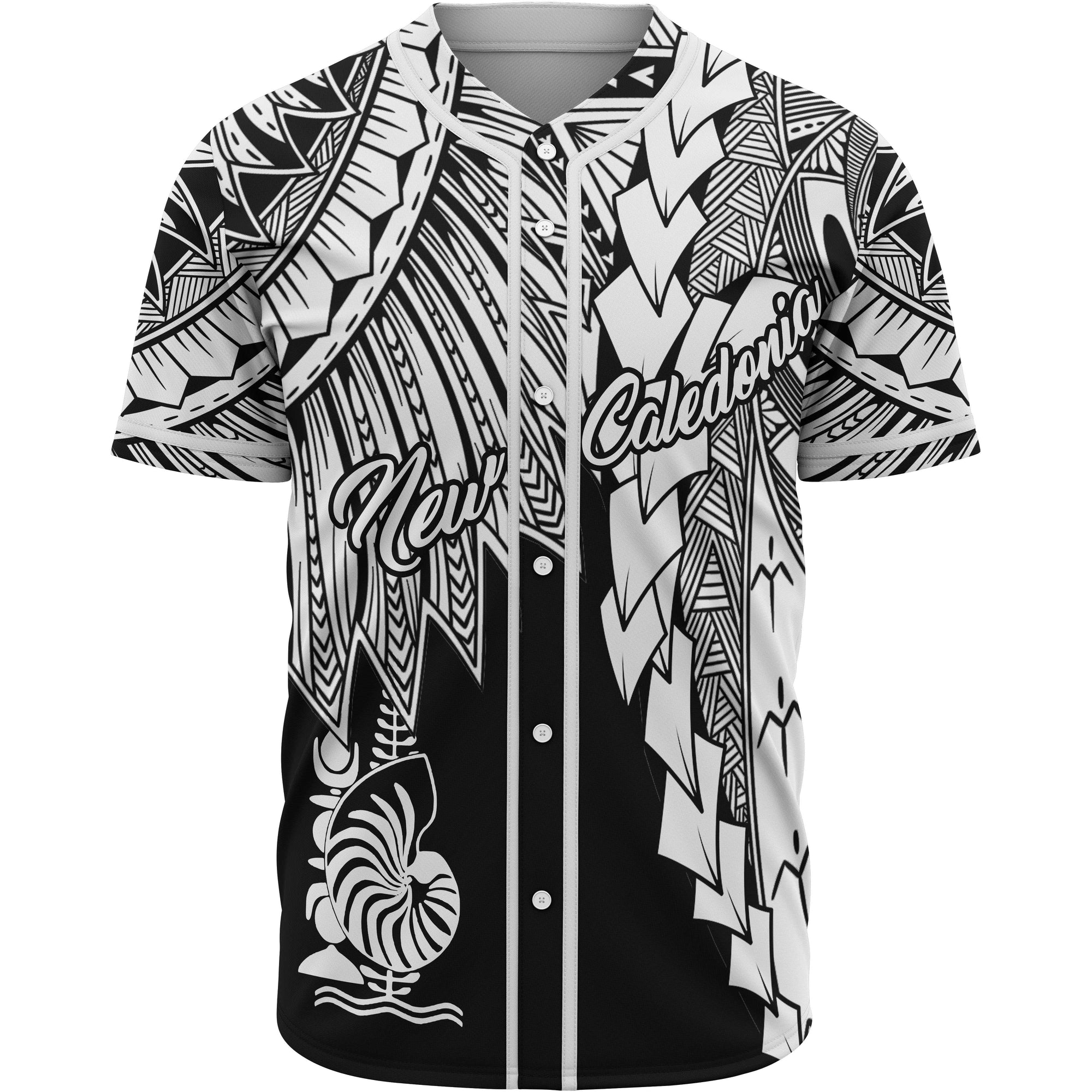 New Caledonia Polynesian Baseball Shirt - Tribal Wave Tattoo White Unisex White - Polynesian Pride