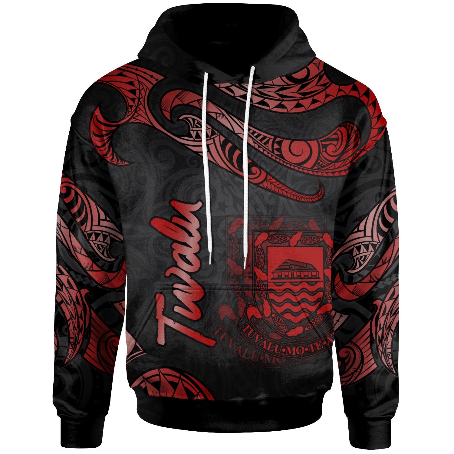 Tuvalu Hoodie Polynesian Tattoo Red Version Unisex Red - Polynesian Pride