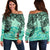 Vanuatu Women's Off Shoulder Sweaters - Vintage Floral Pattern Green Color Green - Polynesian Pride