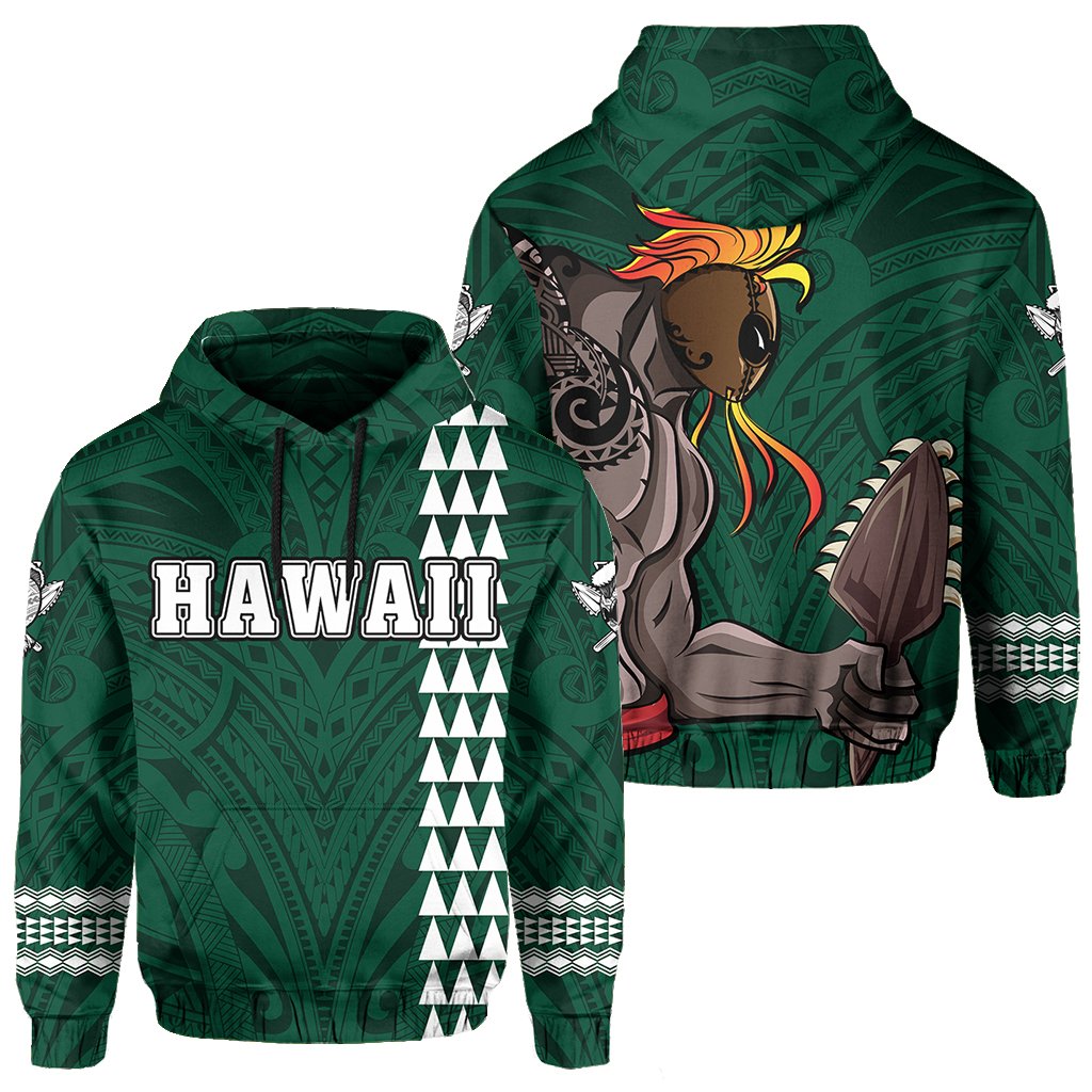 Polynesian Islands Warrior Kakau Hawaii Hoodie Green Unisex Green - Polynesian Pride