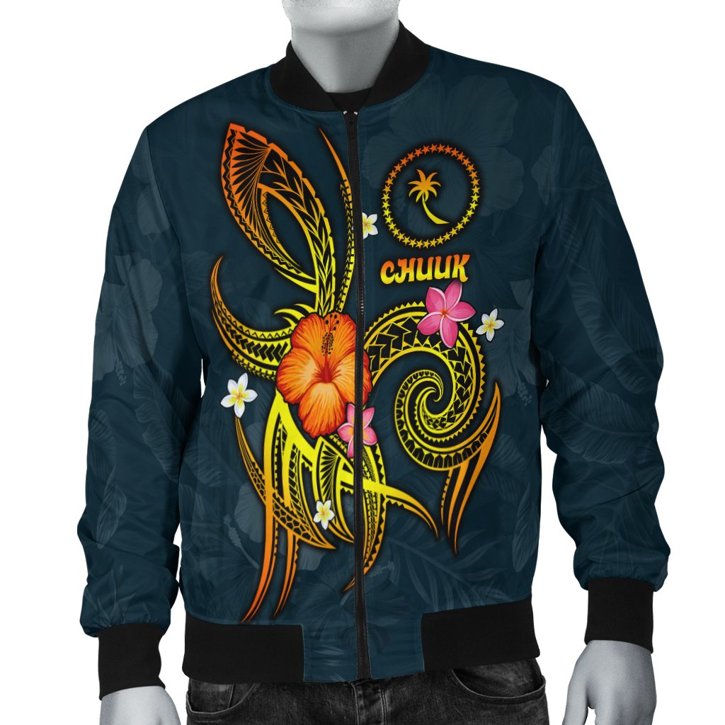 Chuuk Polynesian Men's Bomber Jacket - Legend of Chuuk (Blue) Blue - Polynesian Pride