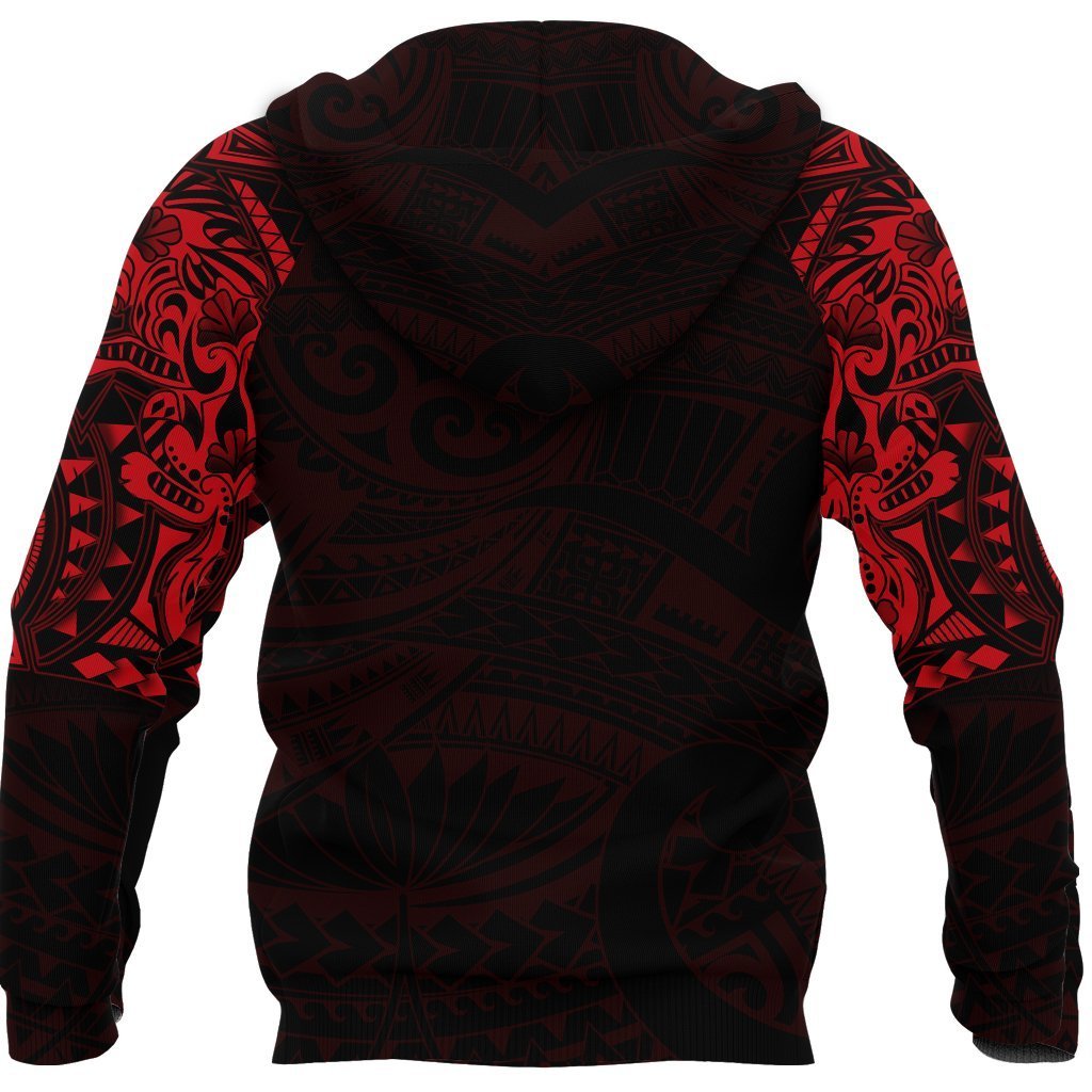 New Zealand Hoodie, Maori Tattoo Wolf Dragon Pullover Hoodie Red - Polynesian Pride