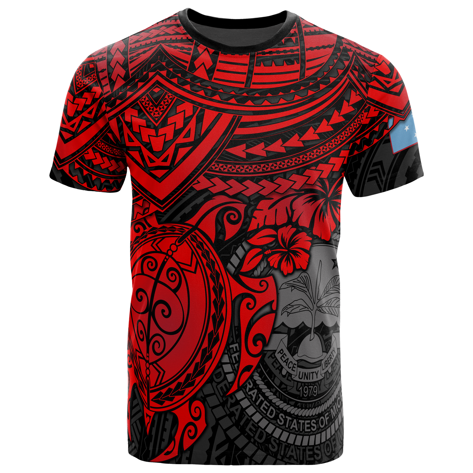 Federated States of Micronesia T Shirt F S M Seal Red Turtle Hibiscus Unisex RED - Polynesian Pride