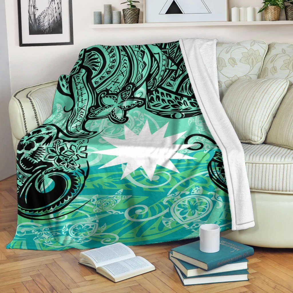 Nauru Premium Blanket - Vintage Floral Pattern Green Color White - Polynesian Pride