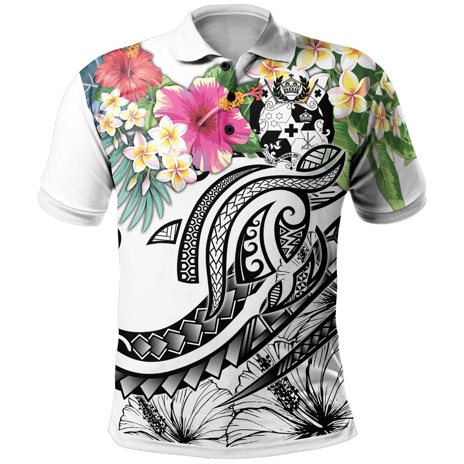 Tonga Polynesian Polo Summer Plumeria (White) Unisex White - Polynesian Pride