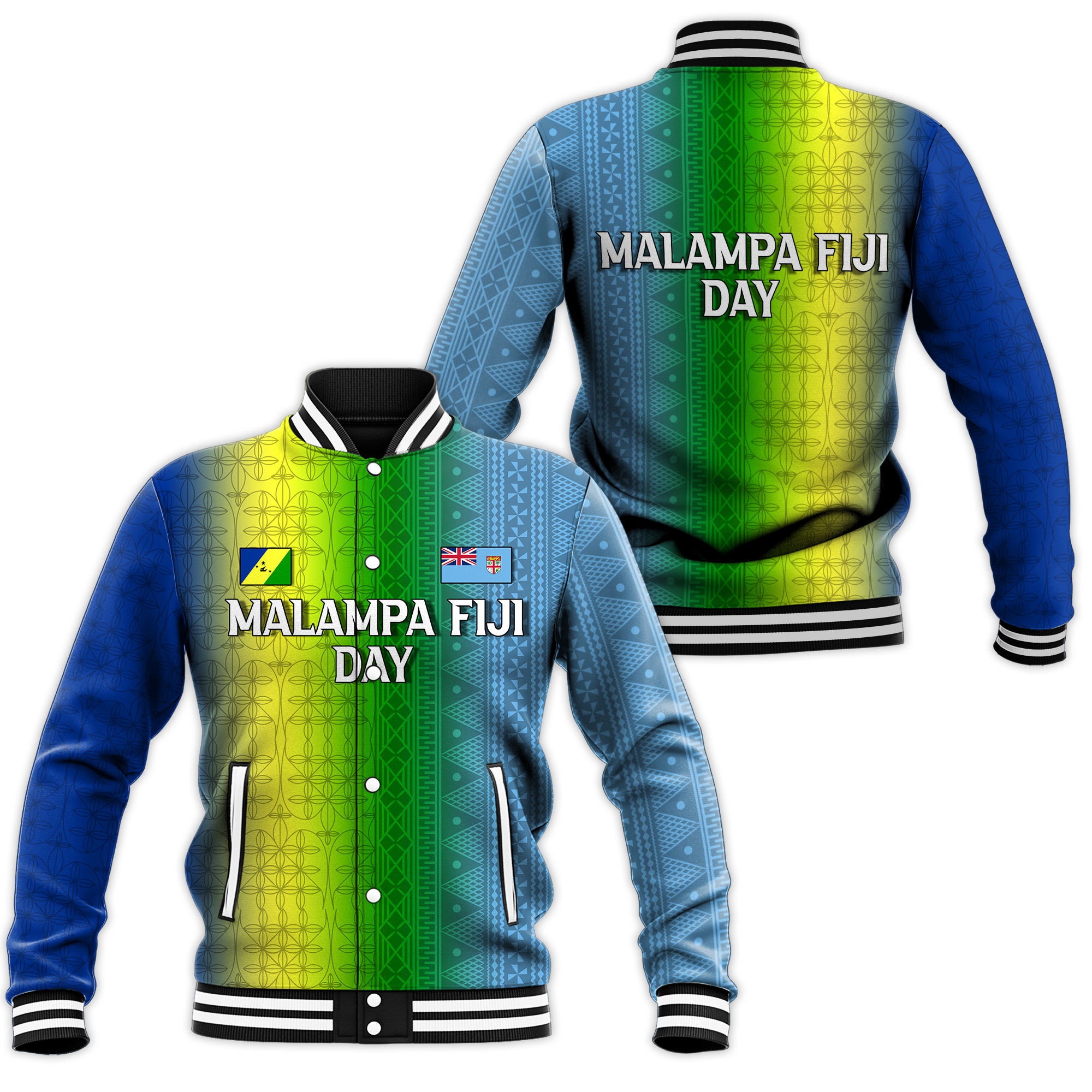 Vanuatu Malampa Fiji Day Baseball Jacket - Flag Version - LT12 Unisex Green - Polynesian Pride