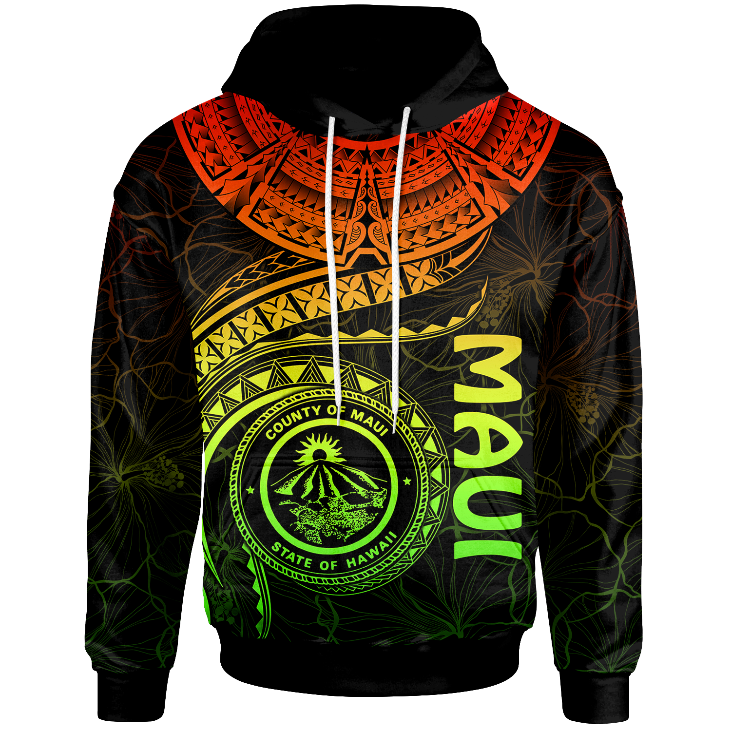 Polynesian Hawaii Hoodie Maui Polynesian Waves (Reggae) Unisex Reggae - Polynesian Pride