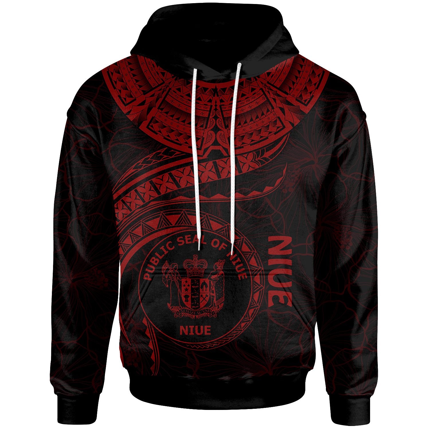 Niue Polynesian Hoodie Niue Waves (Red) Unisex Red - Polynesian Pride