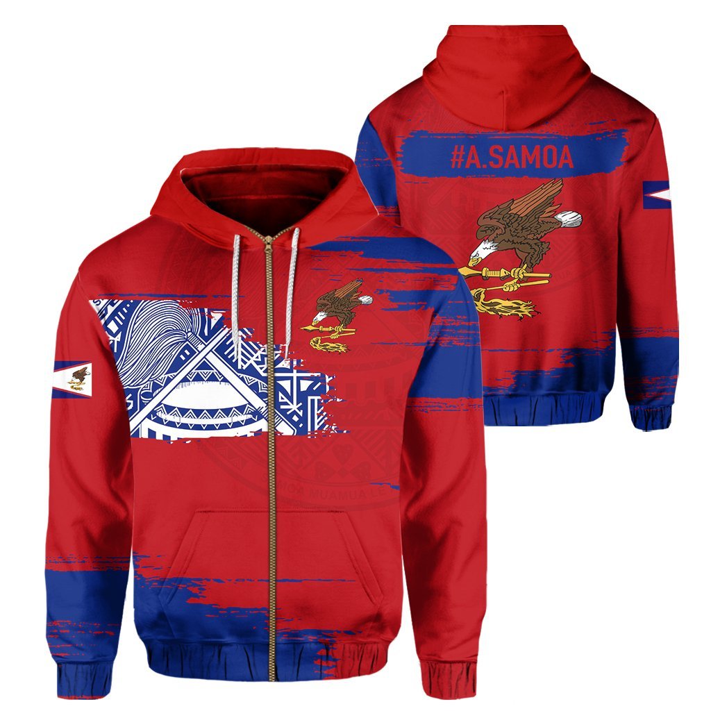 hawaiiZip Hoodie American Samoa Sport Ver Unisex Red - Polynesian Pride