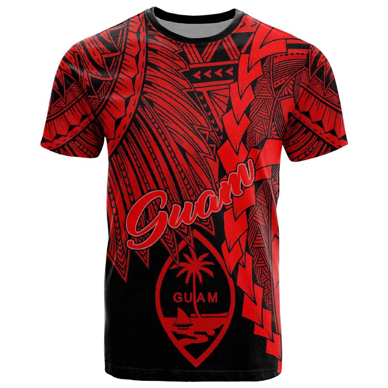 Guam Polynesian T Shirt Tribal Wave Tattoo Red Unisex Red - Polynesian Pride