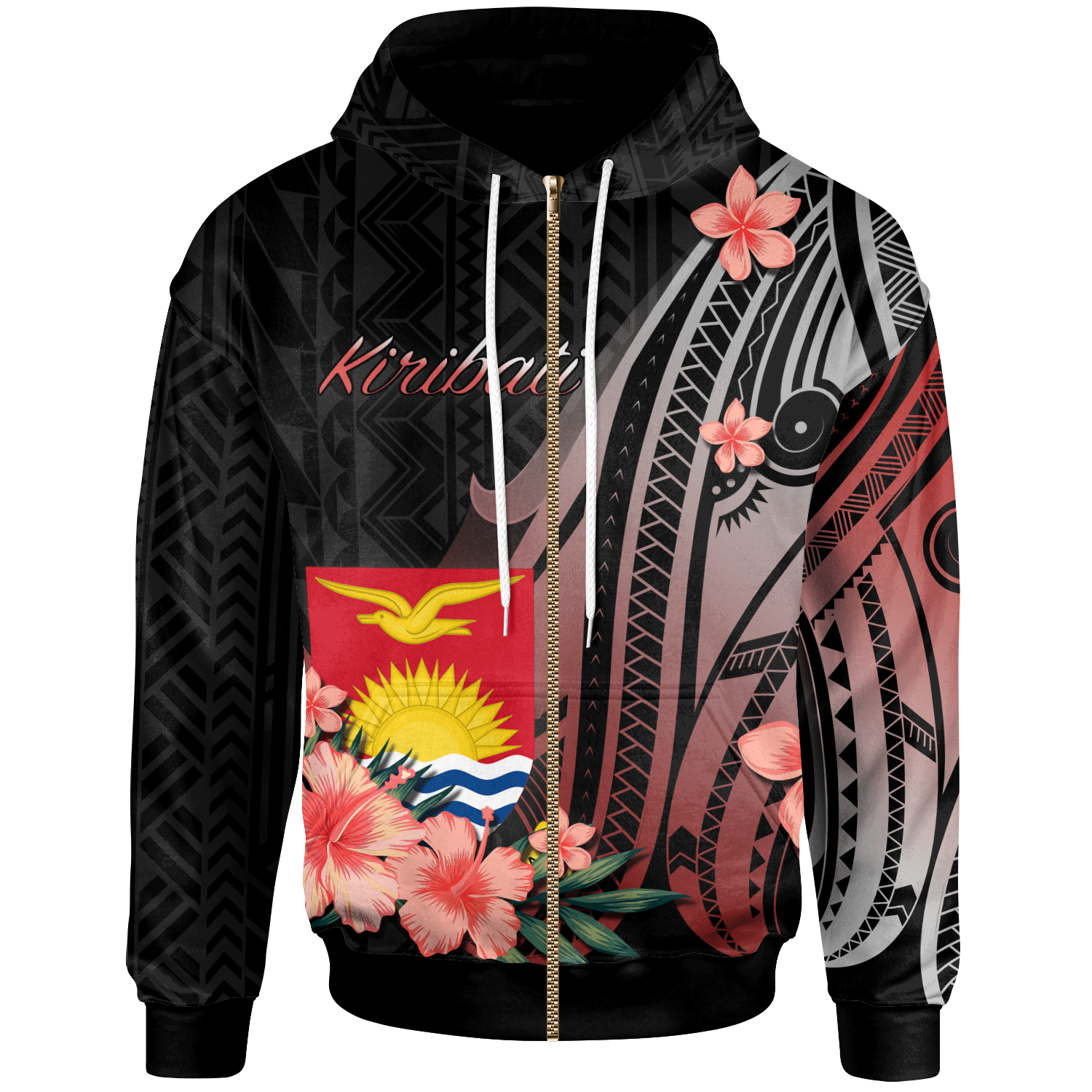 Kiribati Zip Hoodie Red Polynesian Hibiscus Pattern Style Unisex Red - Polynesian Pride