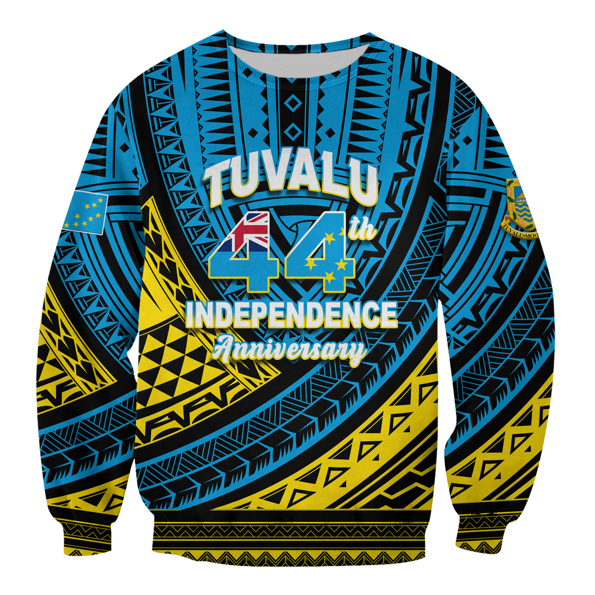 (Custom Personalised) Tuvalu Sweatshirt 44th Independence Anniversary - Tribal Pattern - LT12 Unisex Blue - Polynesian Pride