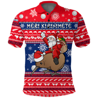 New Zealand Maori Meri Kirihimete Polo Shirt LT2 Adult RED - Polynesian Pride