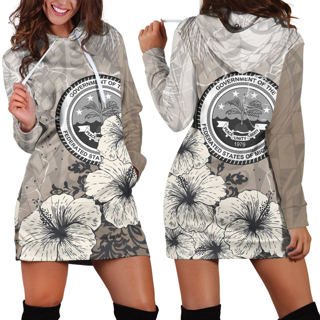 Federated States of Micronesia Hoodie Dress - Vintage Luxury Floral Style Nude - Polynesian Pride