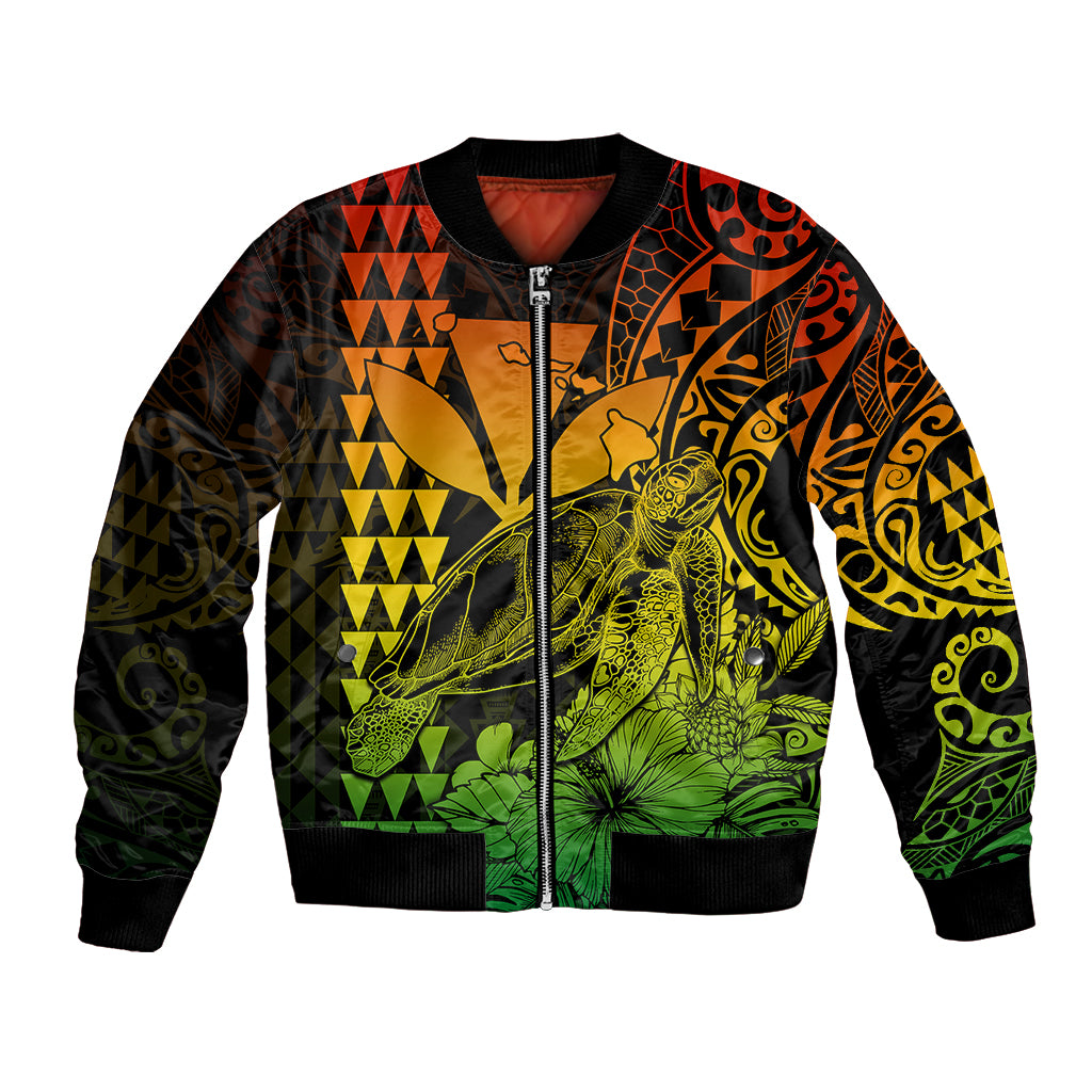 Kakau Polynesian Tribal Hawaiian Turtle with Kanaka Maoli Reggae Bomber Jacket LT9 Unisex Reggae - Polynesian Pride