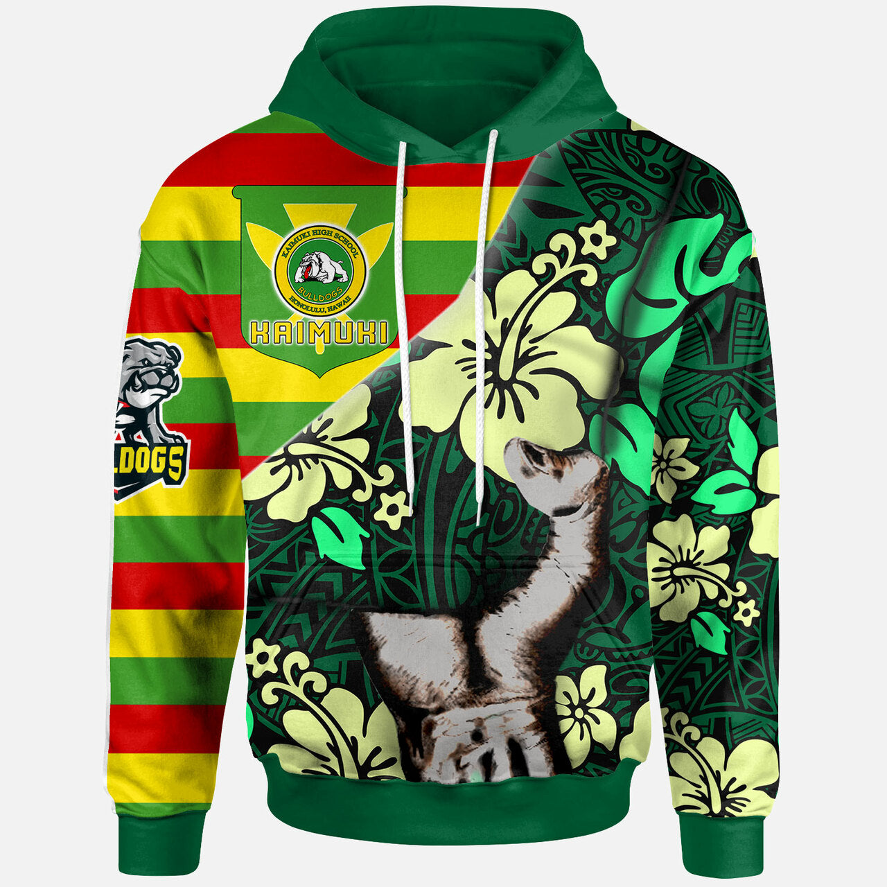 Hawaii Kaimuki High School Custom Polynesian Patronage Hoodie Kaimuki High School Bloods In My Veins LT10 Green - Polynesian Pride