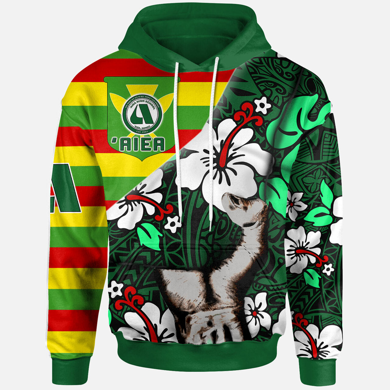 Hawaii Custom Polynesian Patronage Hoodie Aiea High School Bloods In My Veins LT10 Green - Polynesian Pride