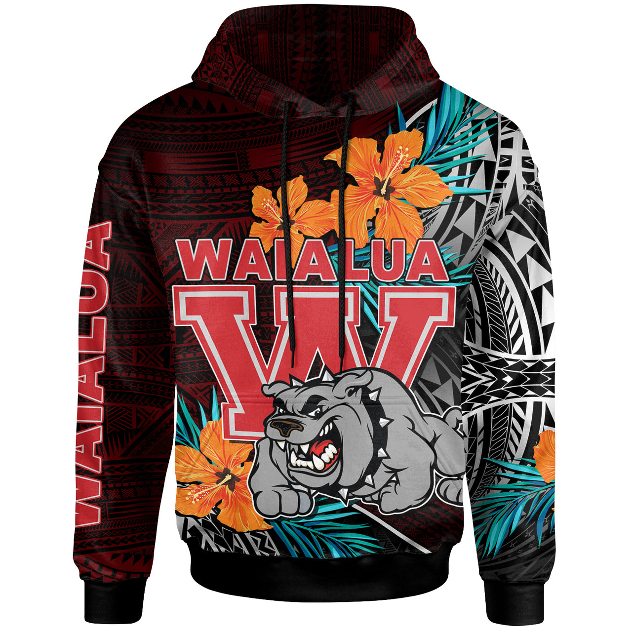 Hawaii Custom Hoodie Waialua High and Intermediate School Polynesian Tribal Pattern LT10 Red - Polynesian Pride