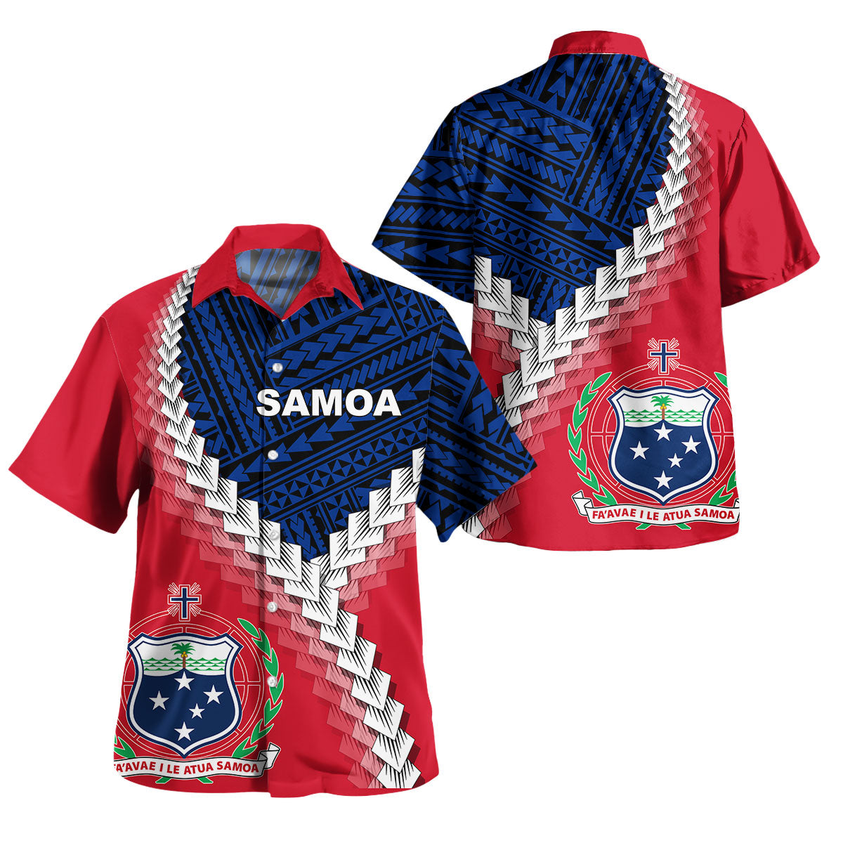 Samoa Polynesian Short Sleeve Shirt - Custom Samoa Coat Of Arms With Polynesian Tattoo Women Red - Polynesian Pride