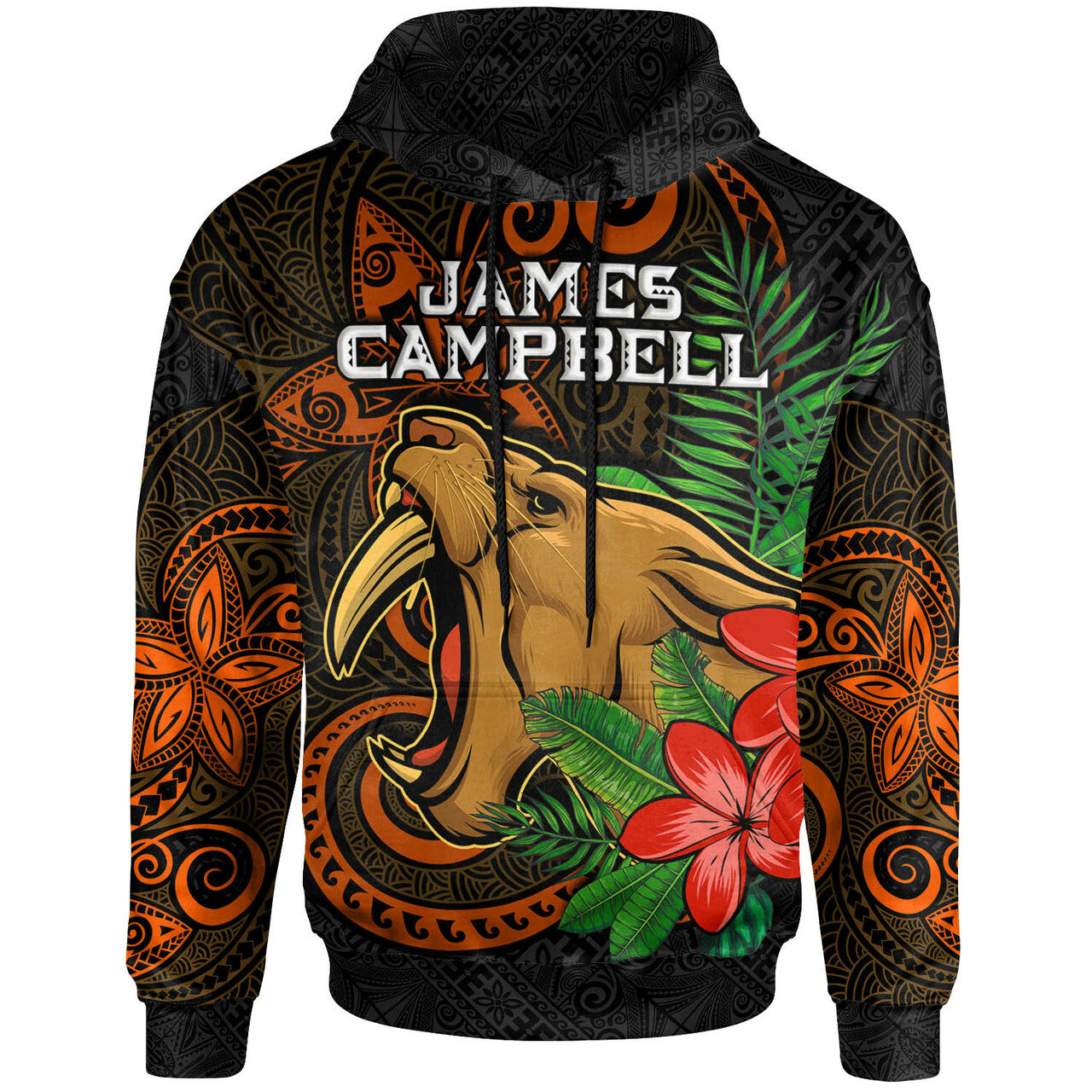 Hawaii Custom Hoodie James Campbell High School Polynesian Tribal Pattern LT10 Orange - Polynesian Pride