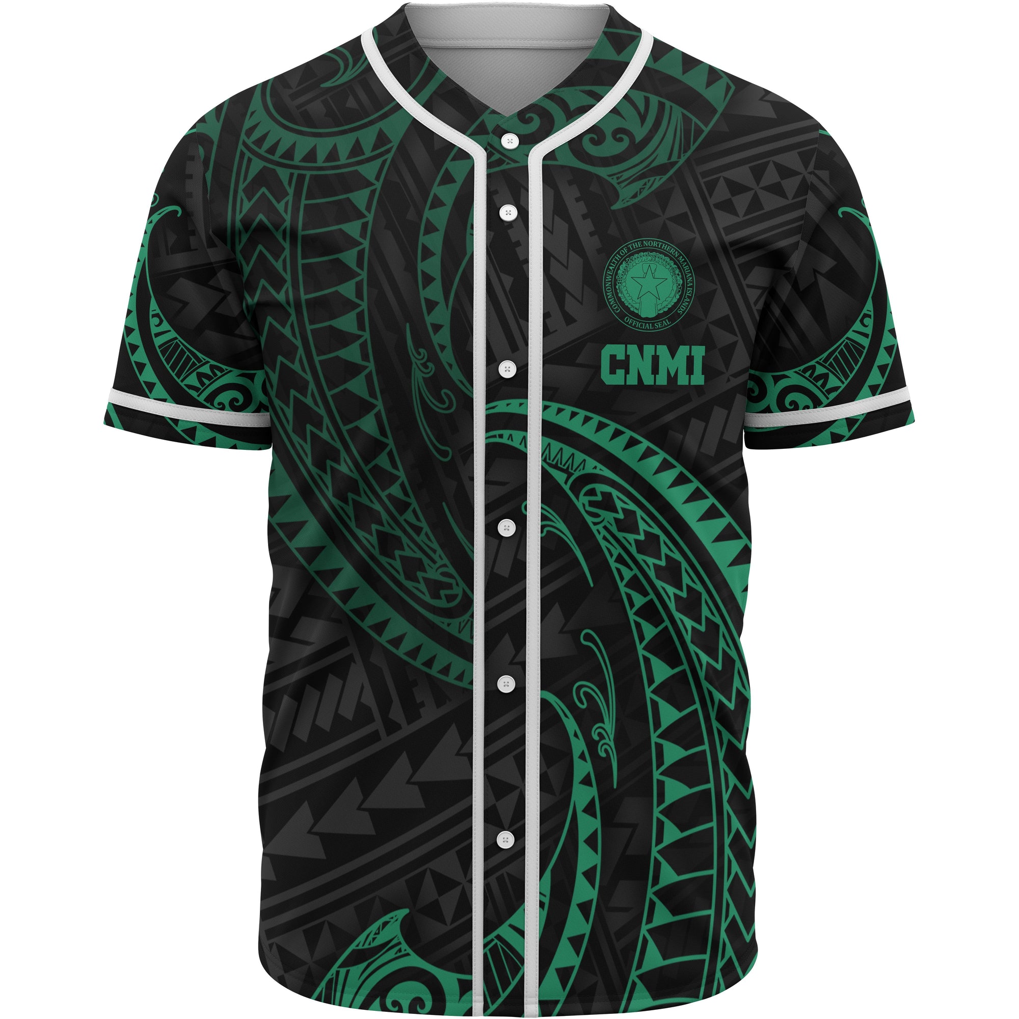 Northern Mariana Islands Polynesian Baseball Shirt - Green Tribal Wave Unisex Green - Polynesian Pride