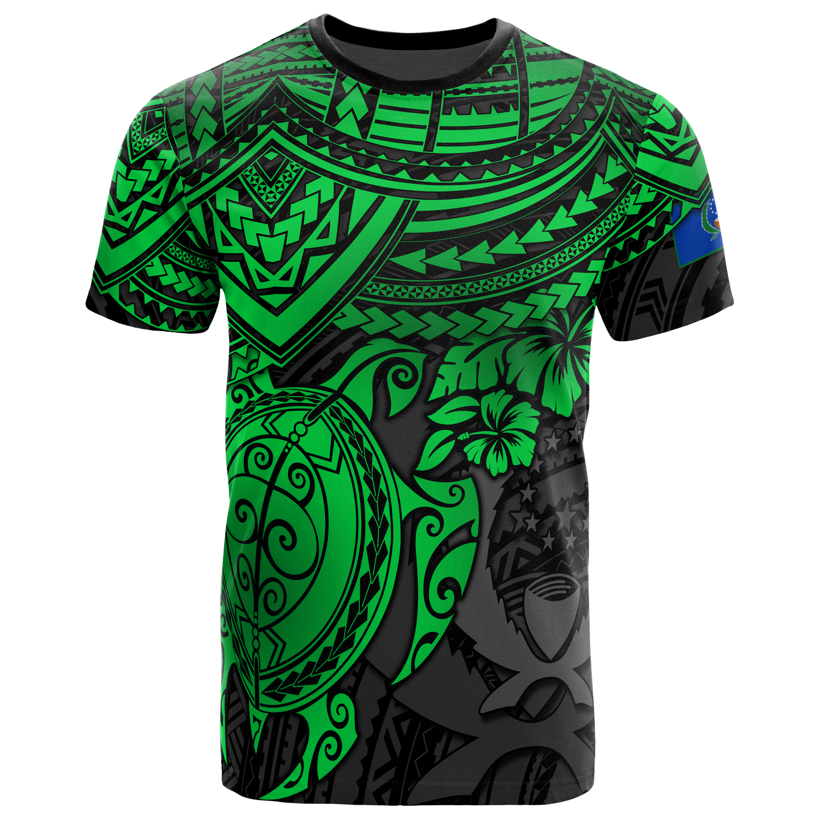 Pohnpei T Shirt Pohnpei Flag Green Turtle Hibiscus Unisex GREEN - Polynesian Pride