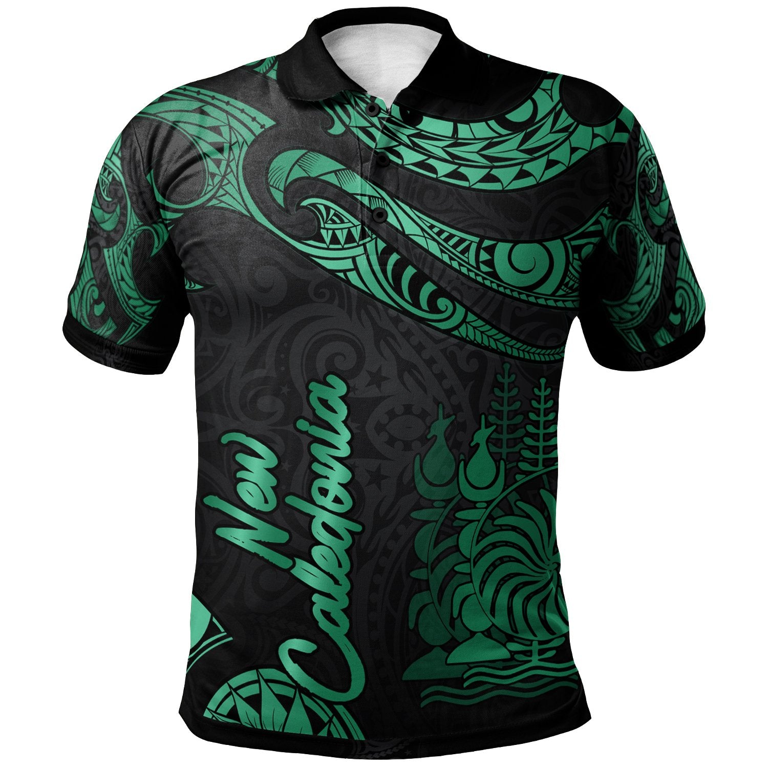 New Caledonia Polo Shirt Polynesian Tattoo Green Version Unisex Green - Polynesian Pride