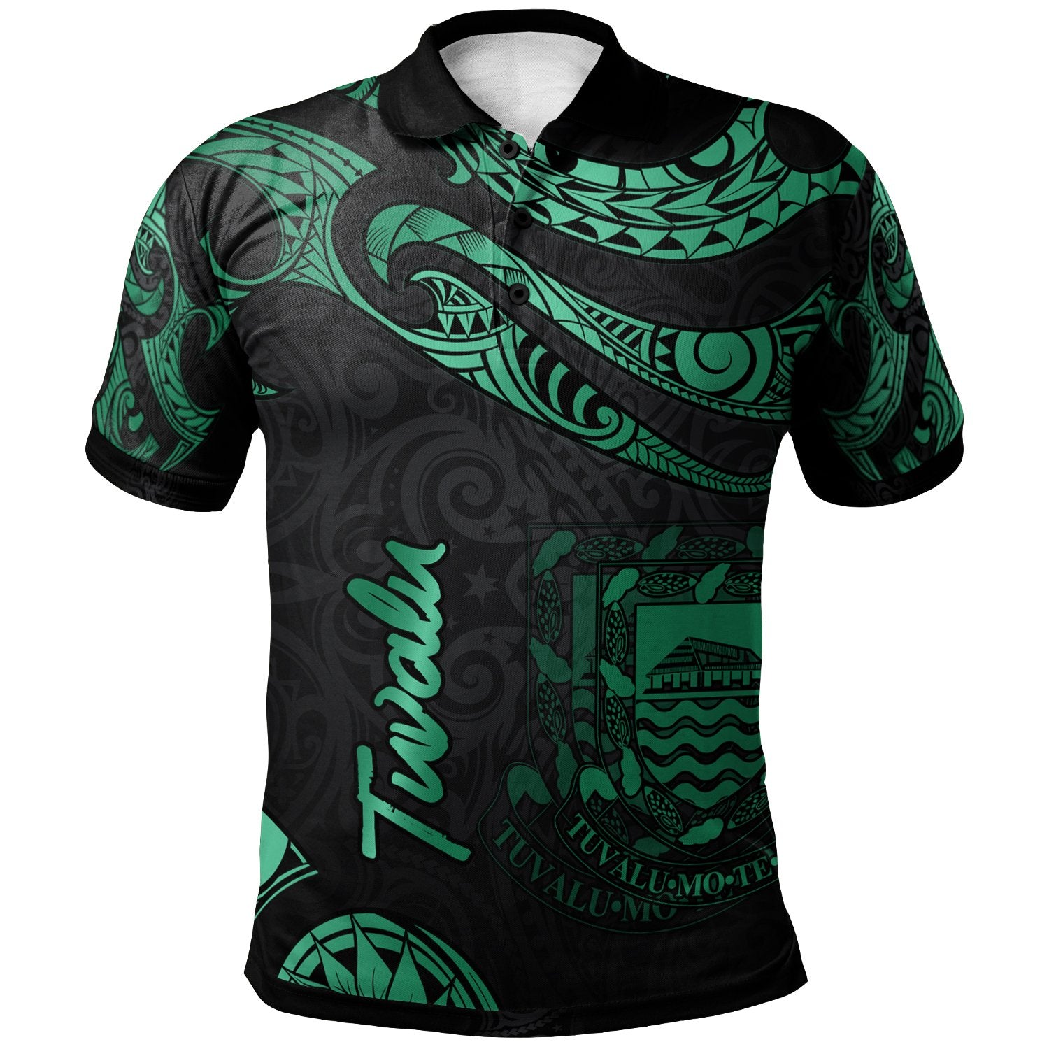 Tuvalu Polo Shirt Polynesian Tattoo Green Version Unisex Green - Polynesian Pride