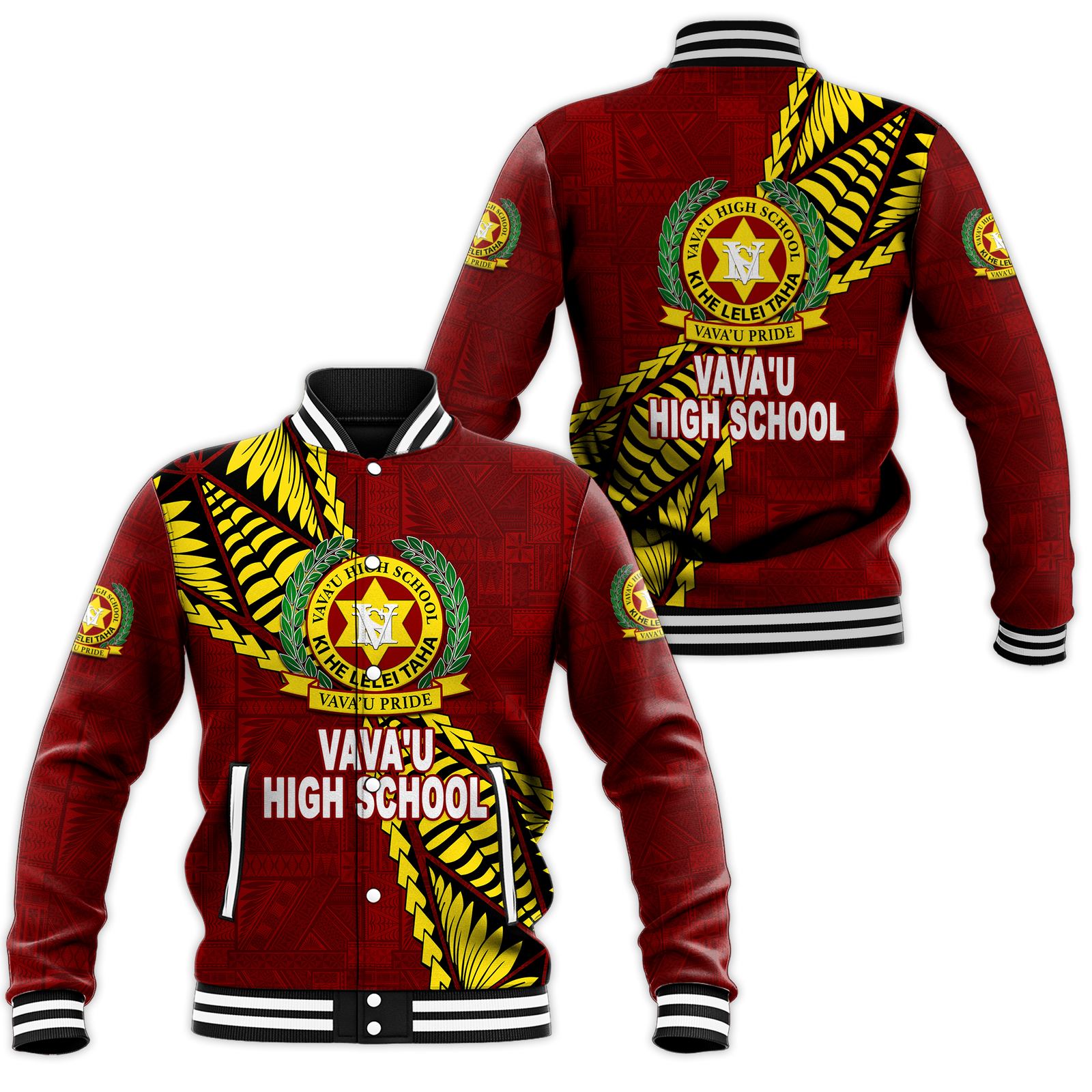 Tonga Vava'u High School Tongan Patterns Baseball Jacket - LT12 Unisex Red - Polynesian Pride